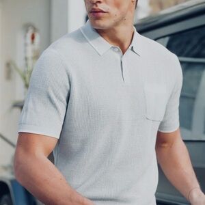 NWOT Collars & Co Gray White Riviera Waffle Knit Polo Large